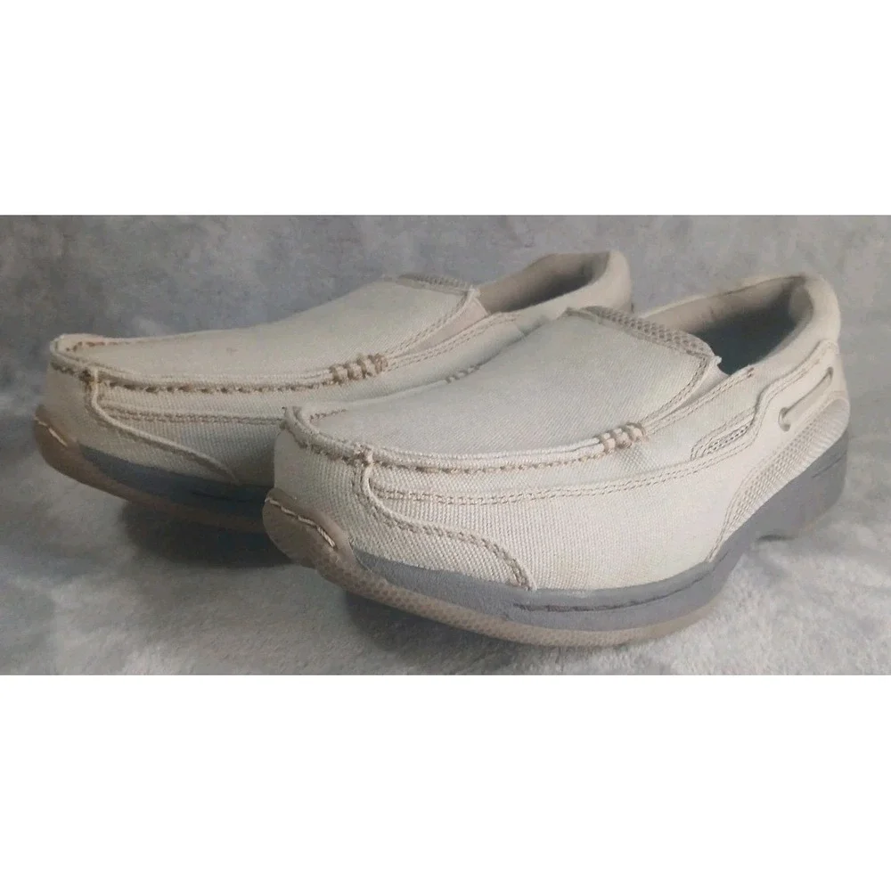 Dr Scholls Mens Slip On Loafers 8.5 Tan Beige Canvas Boat Shoes Advanced Comfort